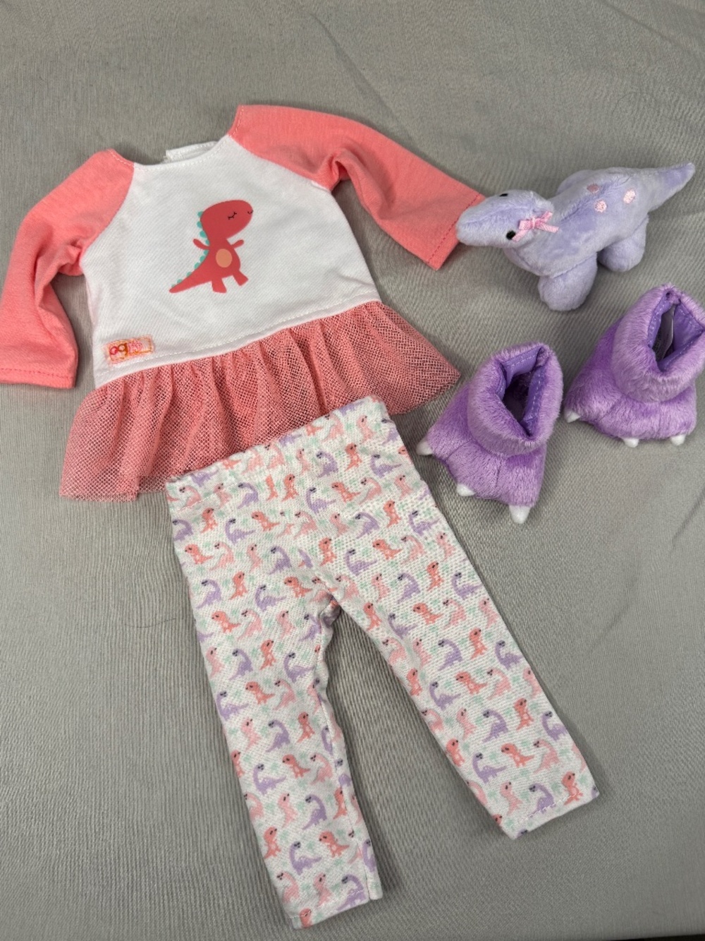 Outfit for 18” Doll – Dino Pajamas w/ Plushie